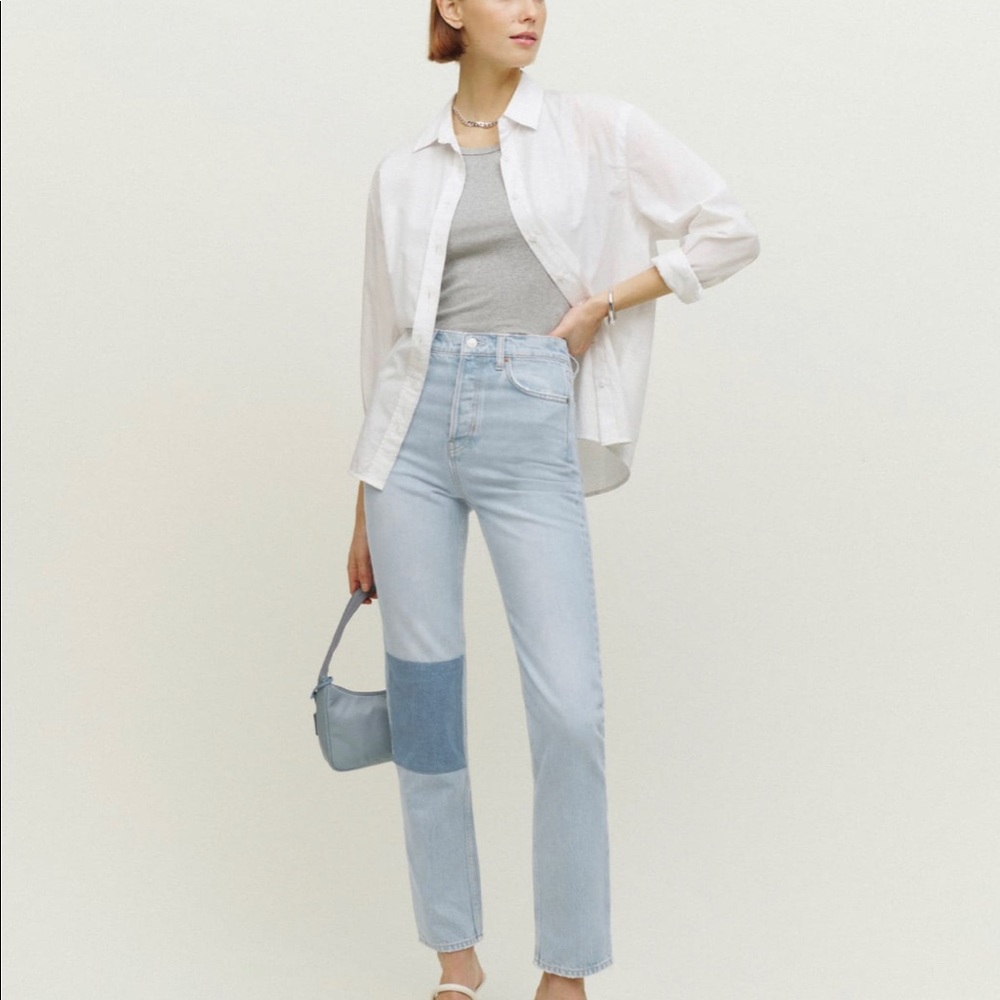 Reformation Cynthia Patch High Rise Straight Jeans